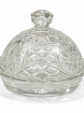 BD-05-Vintage Glass Butter Dish Starburst Pattern with Lid